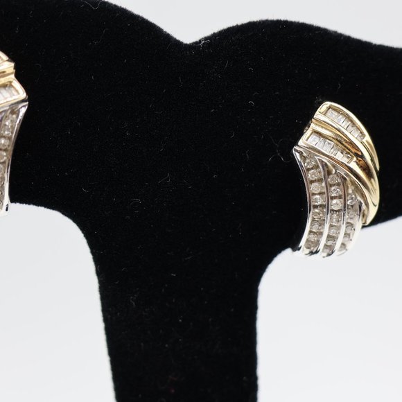 Lovely 14K Gold, Sterling, and Diamond Earrings – Omega Back - Picture 7 of 13